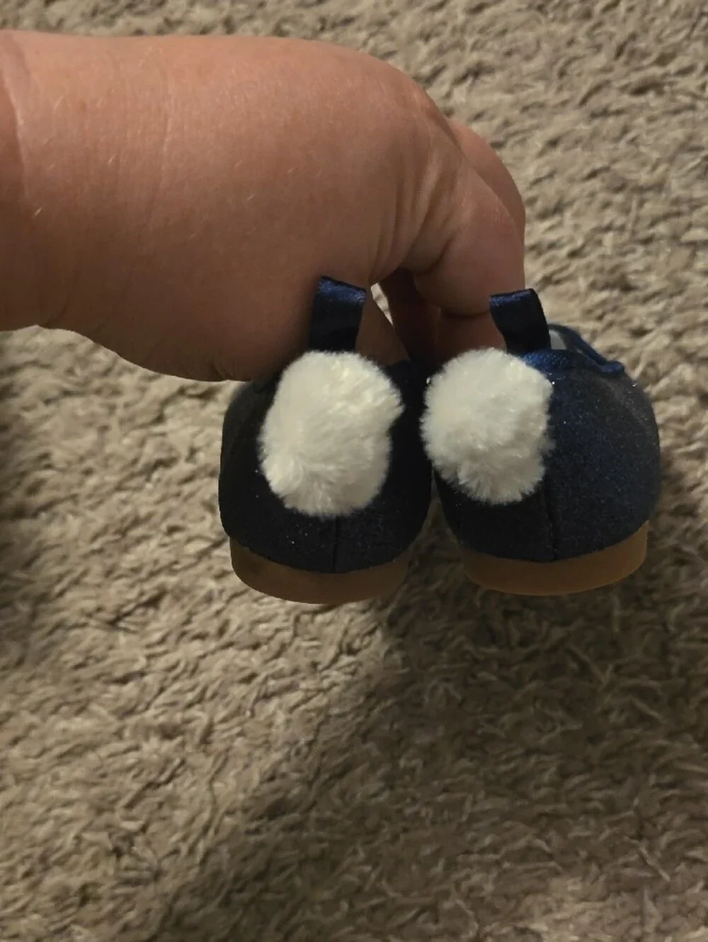 OshKosh B'gosh Navy Glitter Bunny Flats with Pom Pom